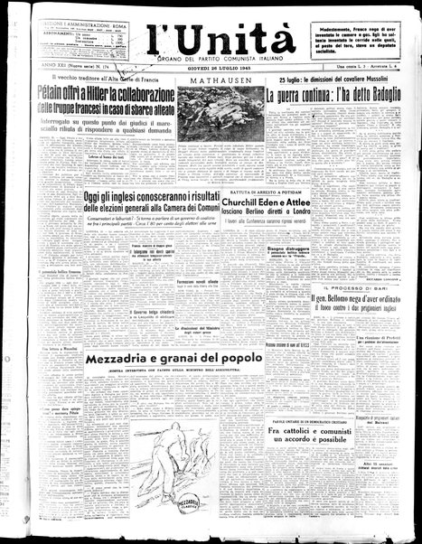 L'Unità : organo centrale del Partito comunista italiano